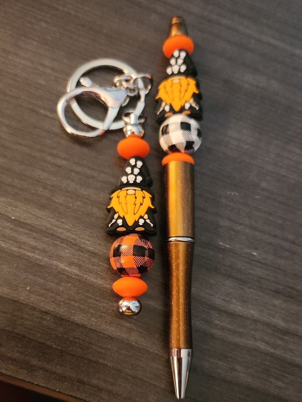 Handmade Orange & Black Gnome Keychain Accessory